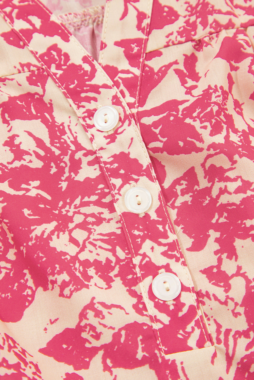 Half Allover Printed Button Neck Ruffle Sleeve Blouse