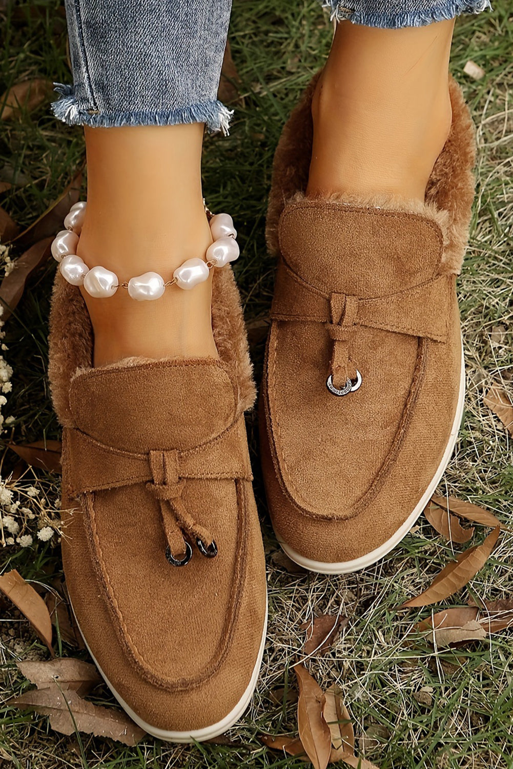 Lined Suede Furry Slip on Flat Shoes