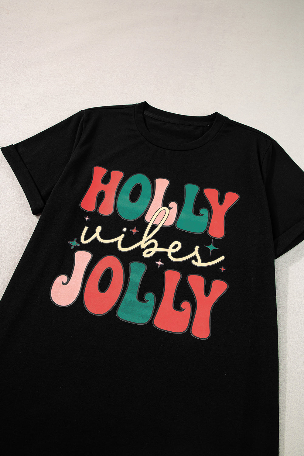 T Shirt for Women Crew Neck HOLLY JOLLY Vibes Christmas