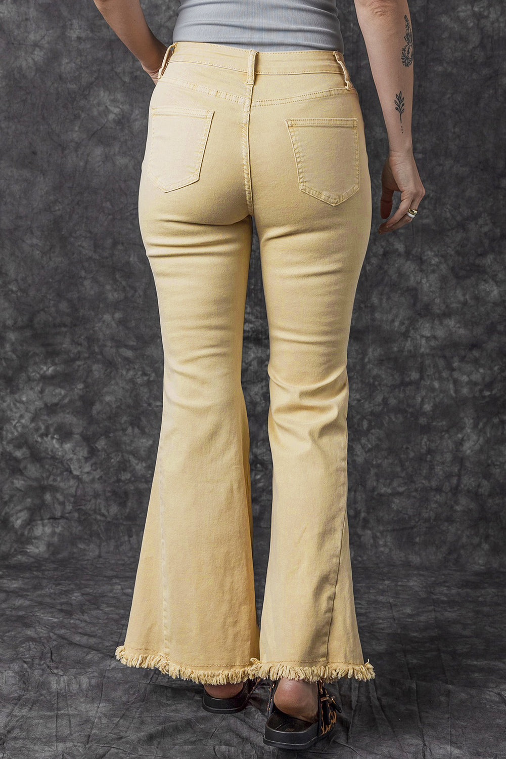 Women's Jeans Featuring Raw Edge Mid Waist Flared
