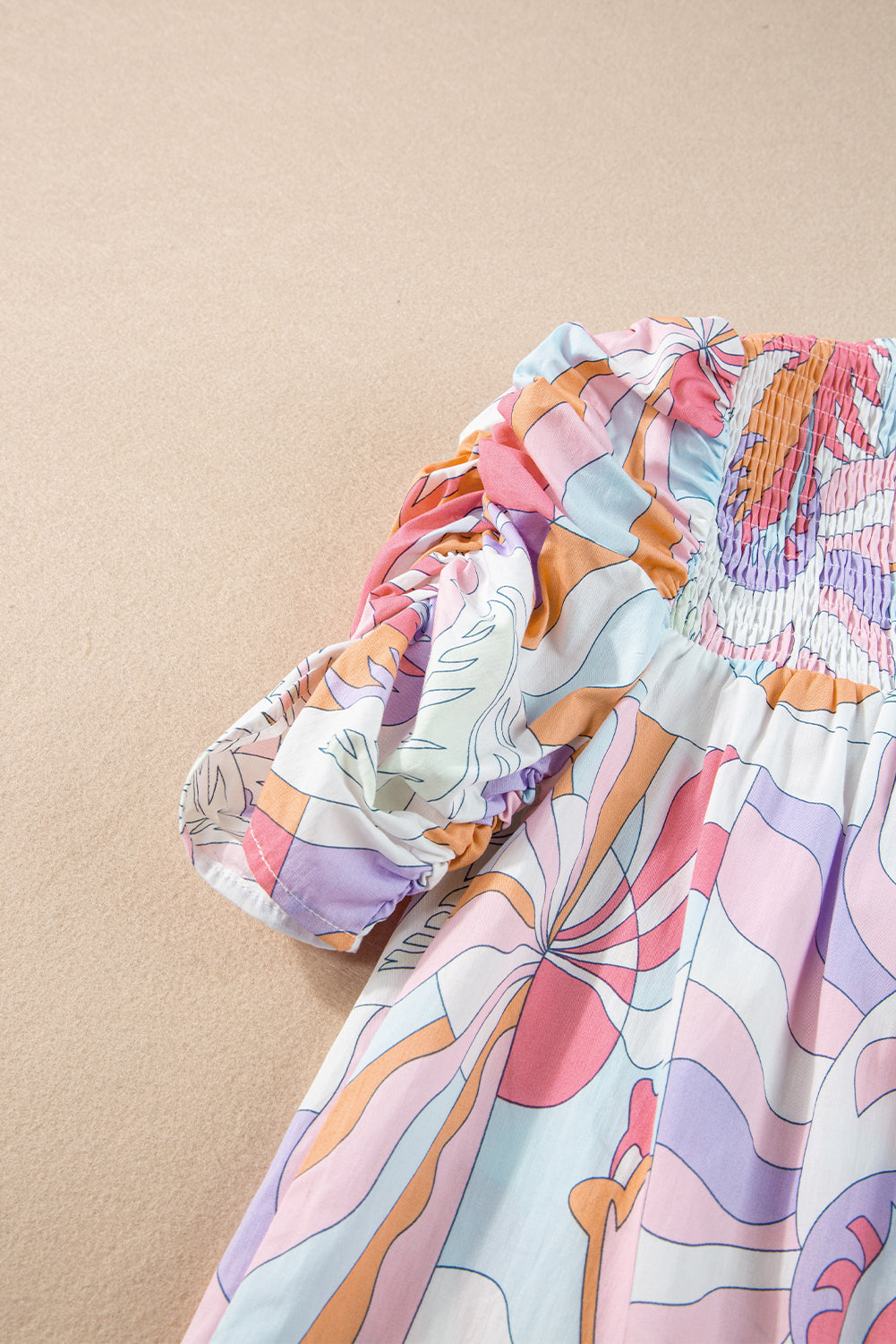 Women's Blouse with Bubble Sleeve Smock Detail