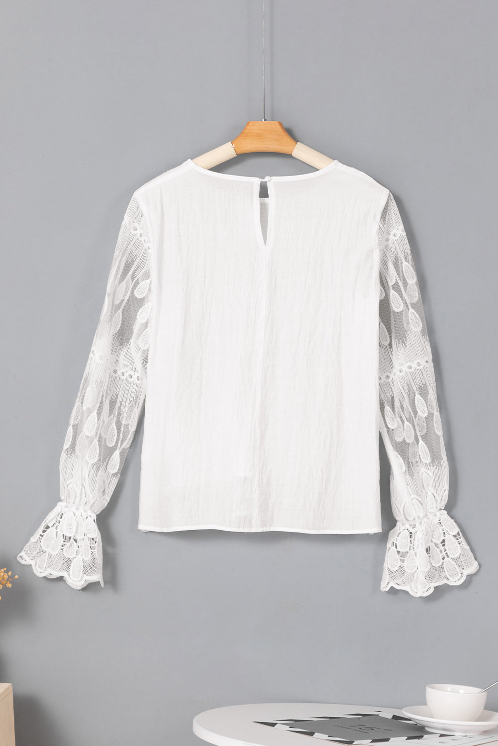 Women's Flounce Sleeve Embroidered Mesh Blouse