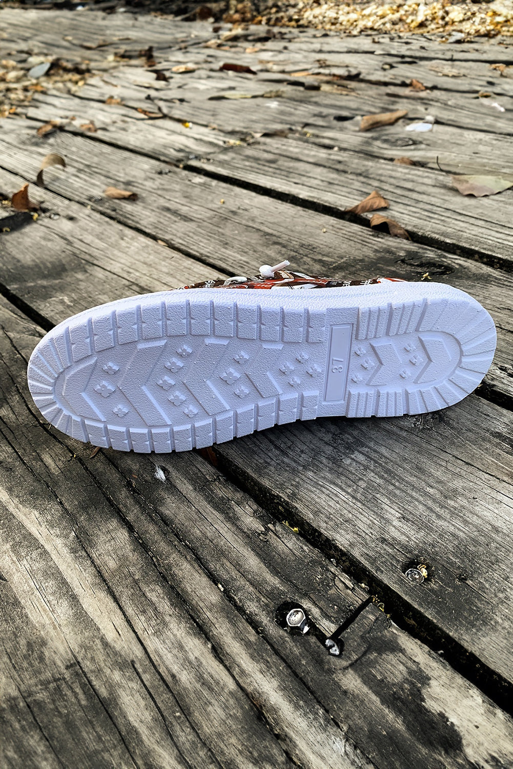Rugby Lace Allover Print Up Detail Slip On Flat Shoes