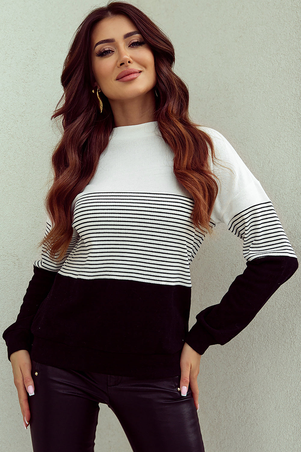 Women's Color-Block Striped Contrast Knit Top