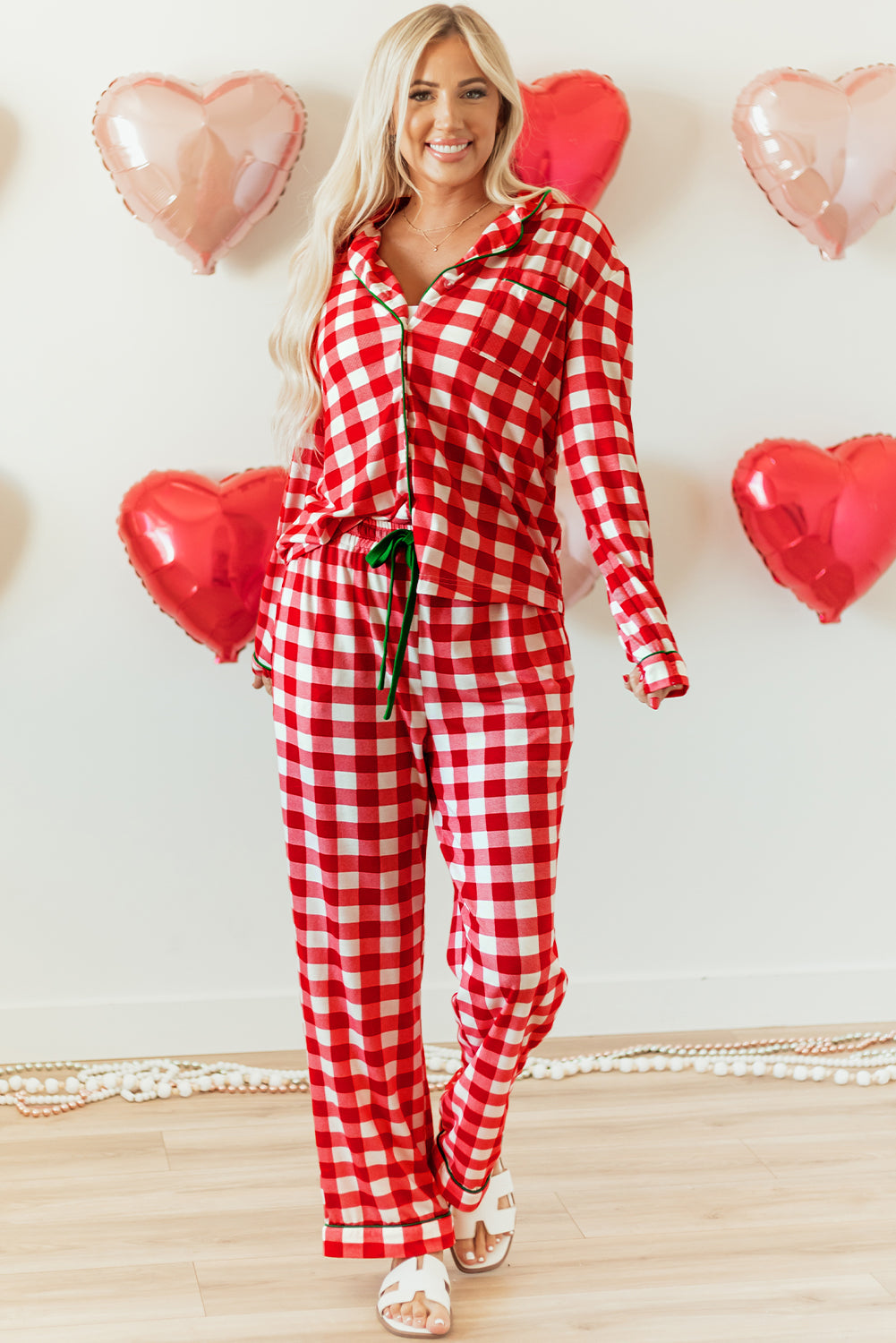 Print Christmas Plaid Shirt and Pants Pajama Set