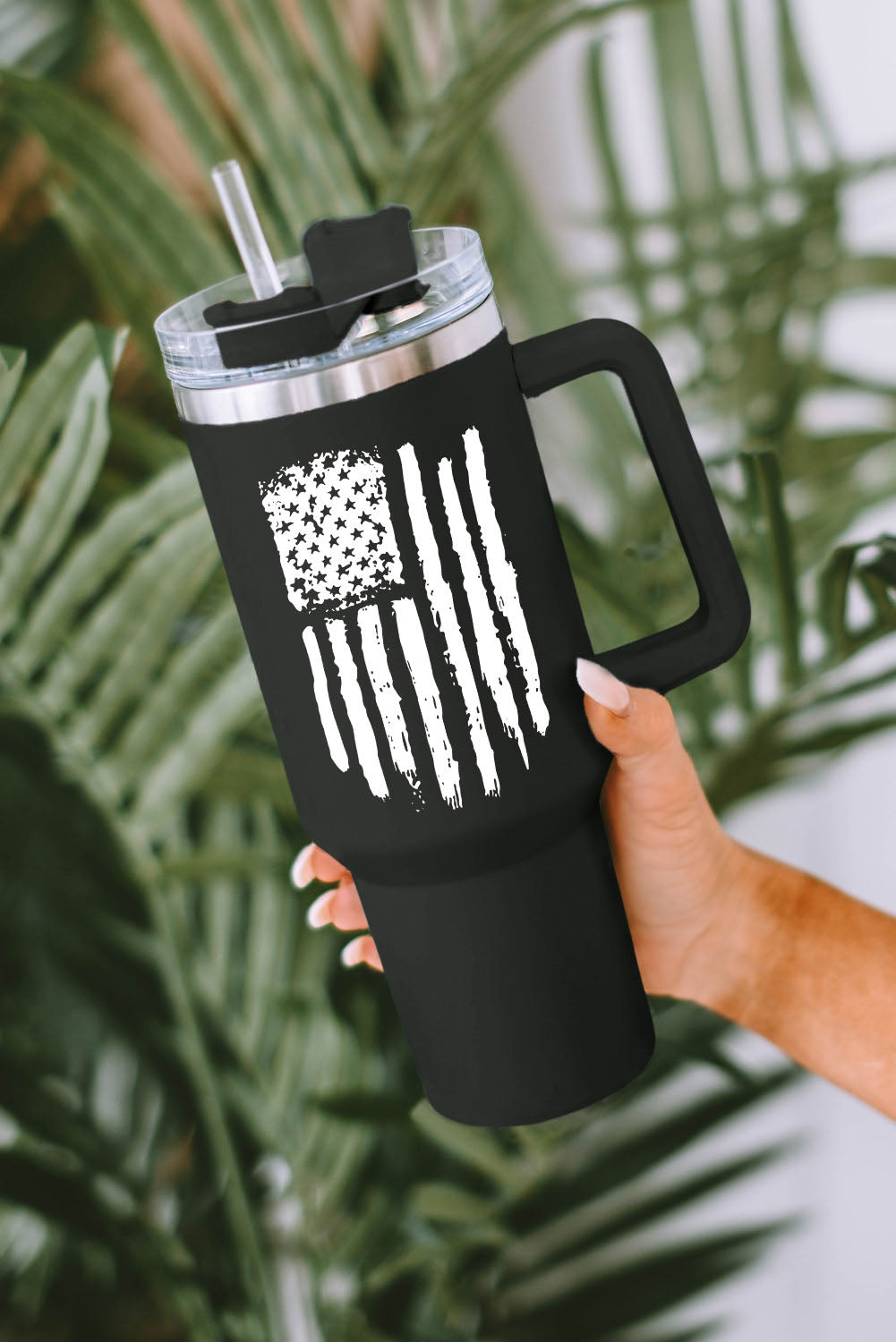 American Stainless Flag Print Steel Portable Cup with Handle 40oz