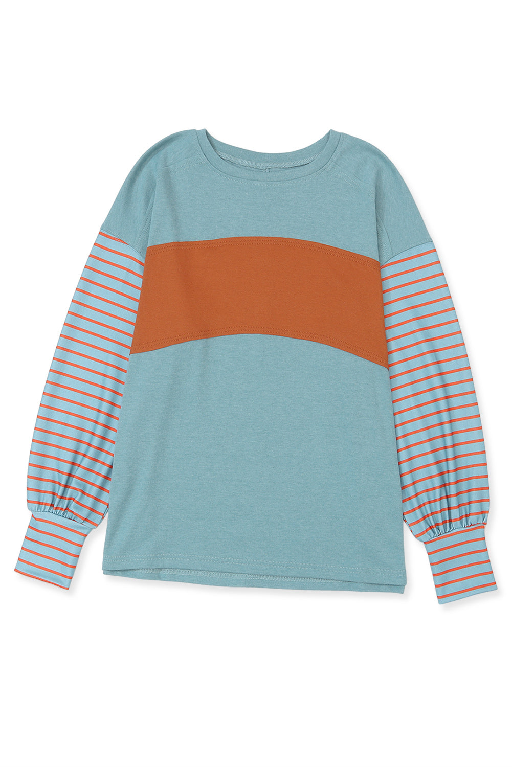 Women's Top with Striped Bishop Sleeve Color-Block