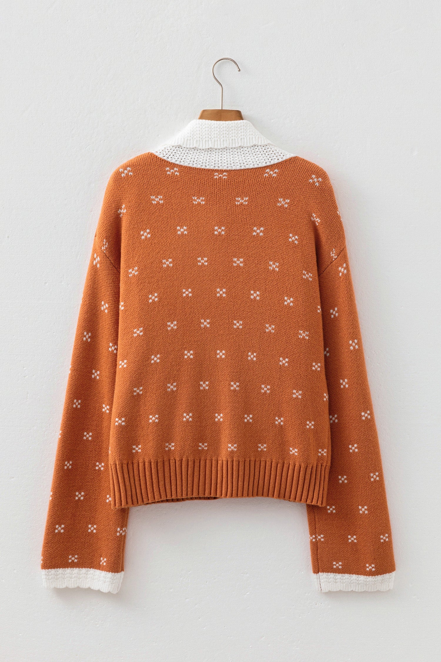 Peter Colorblock Pan Collar Long-Sleeved Knitwear Cardigan in Orange