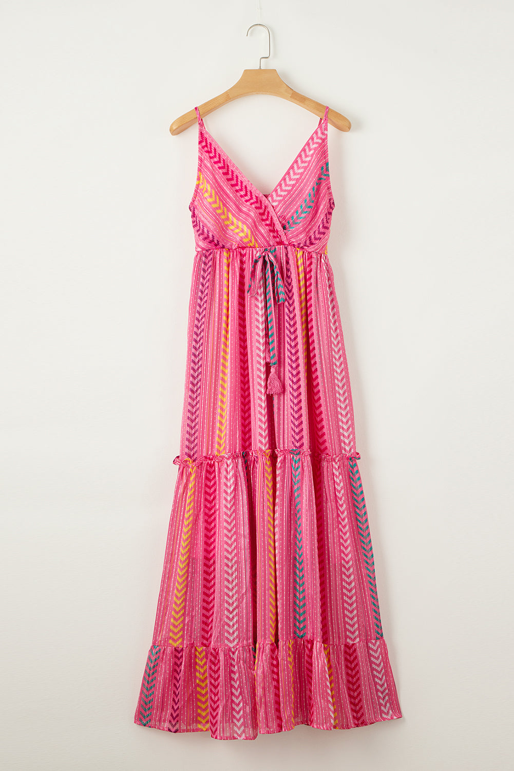 Women's Tassel Tie V Neck Wrap Maxi Dress