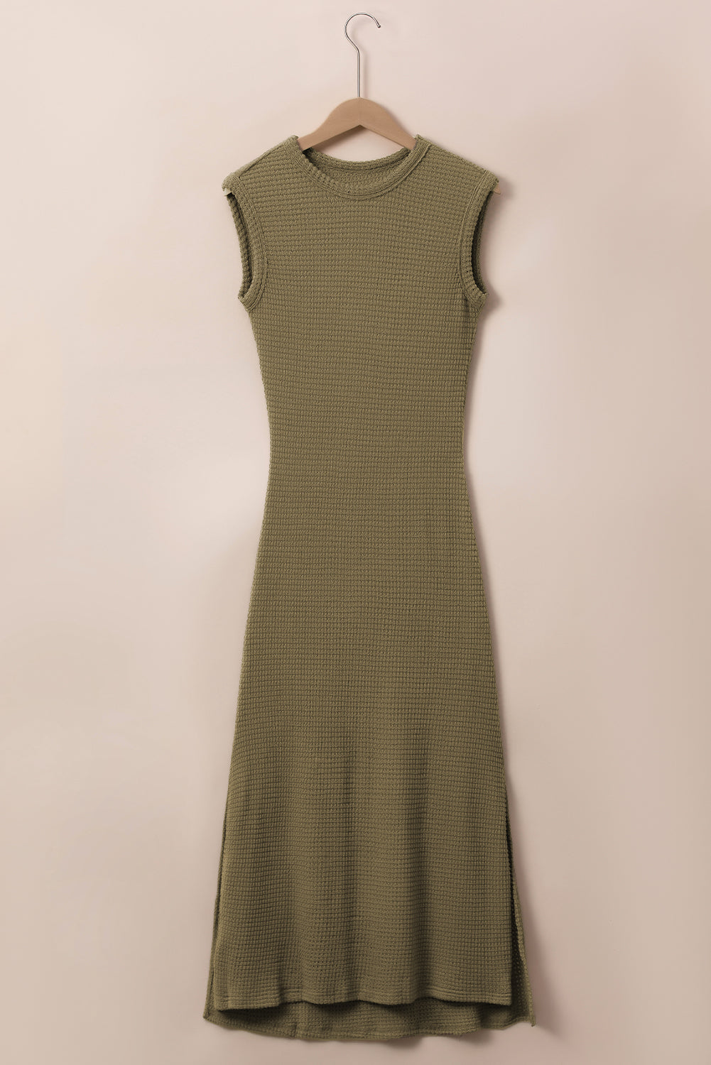 Women's Dress with Waffle Knitted Sleeveless Long