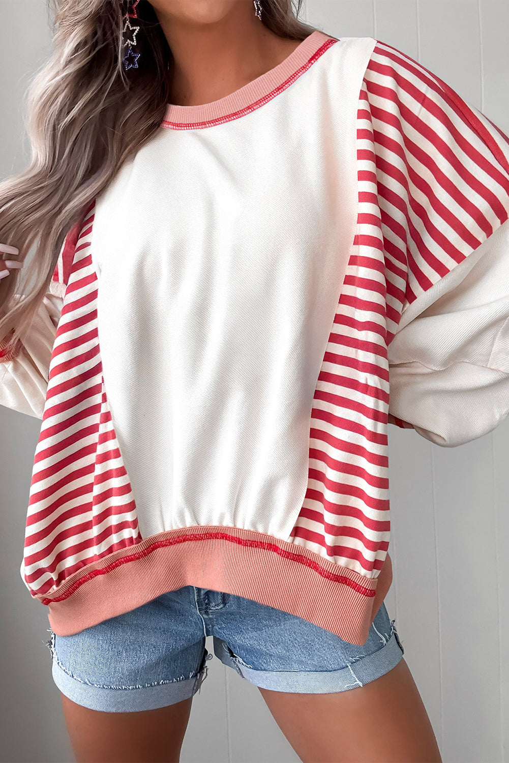 Colorblock Stitching Patchwork Contrast Oversize Sweatshirt