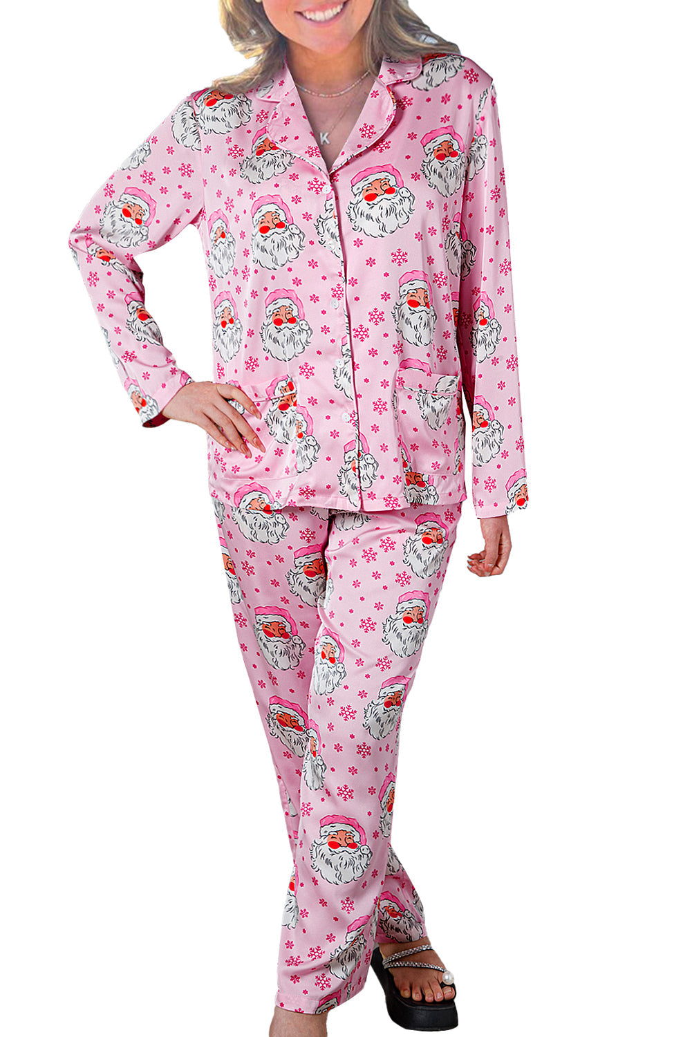 Claus Snowflake Santa Snowflake Long-Sleeved Shirt Christmas Pajama Set