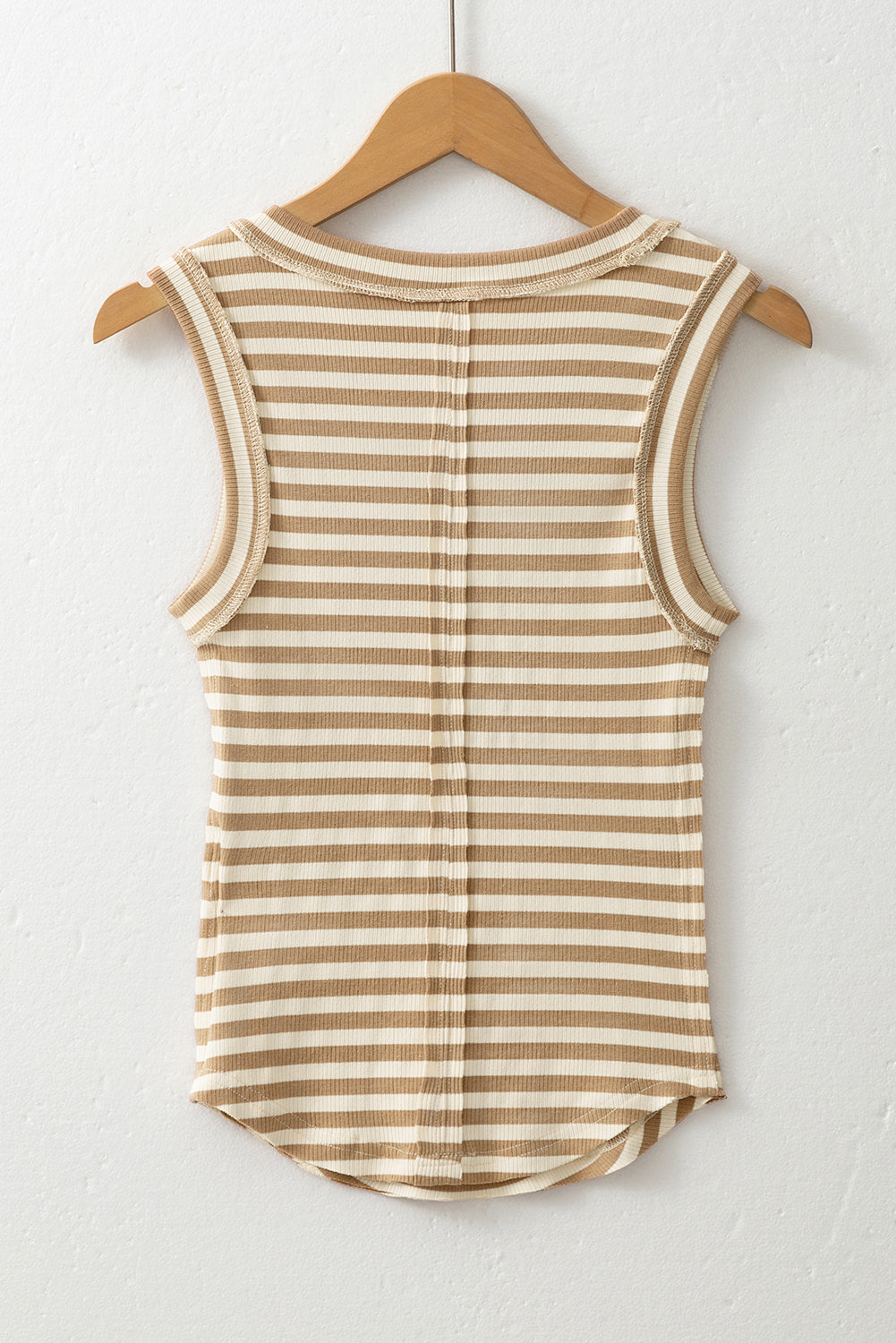 Khaki Stripe Round Neck Sleeveless Top