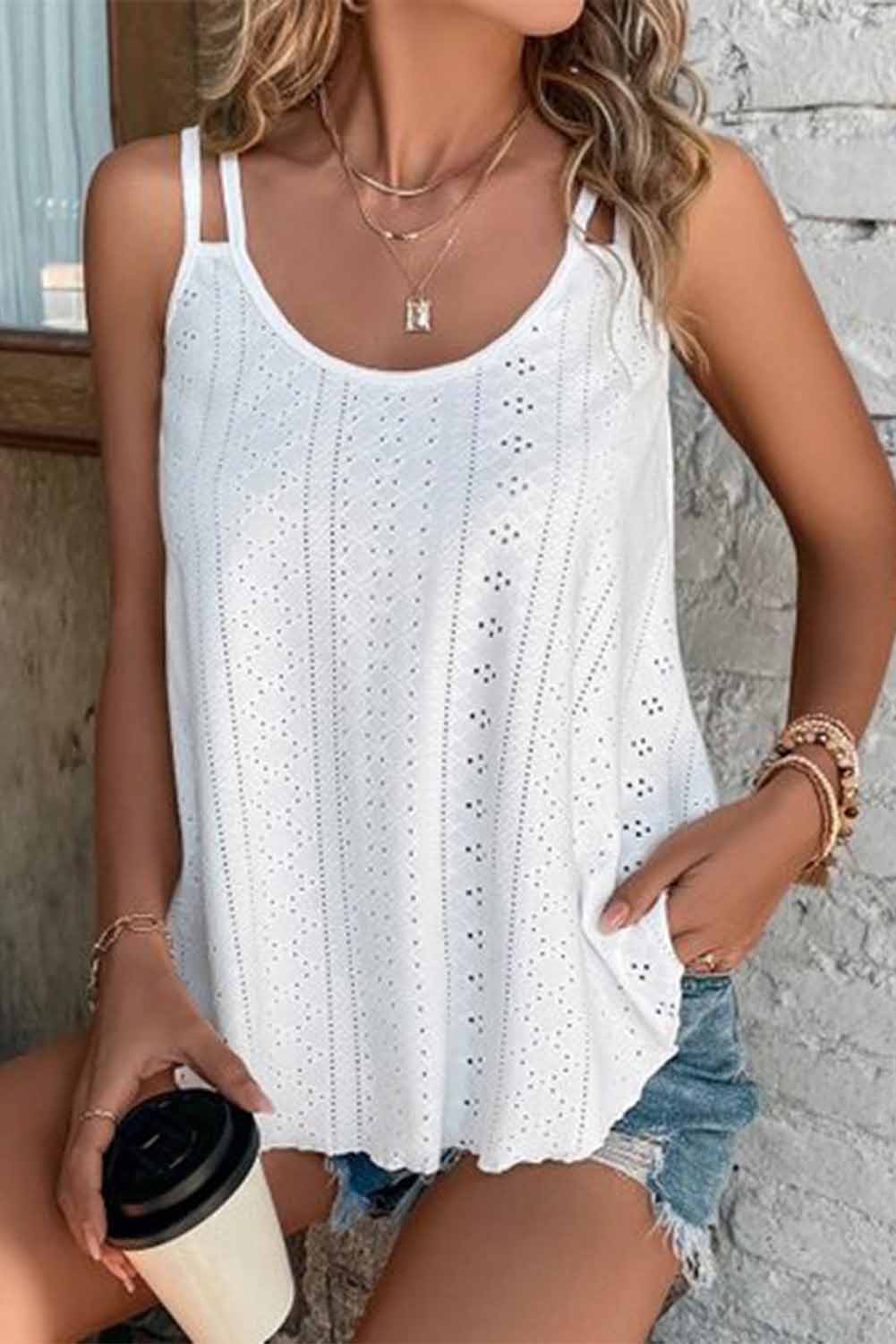 Women's Tank Top Featuring Eyelet Strappy