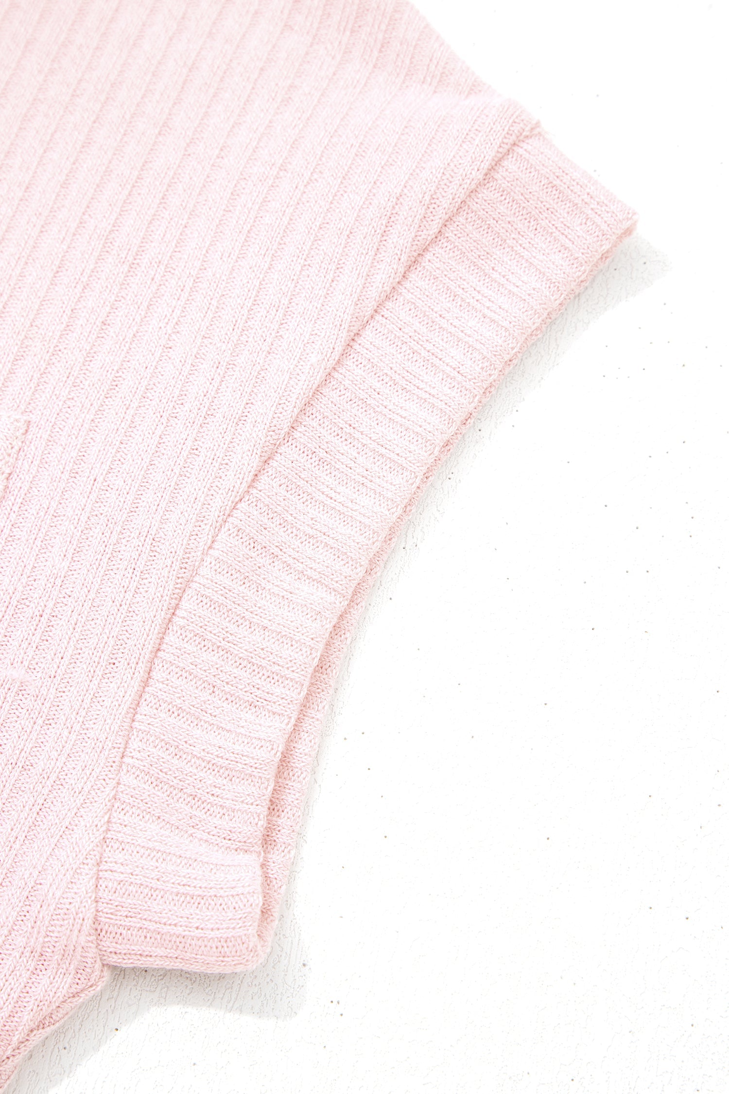 Rib-Knit Collared V-Neck Tee in Light Pink