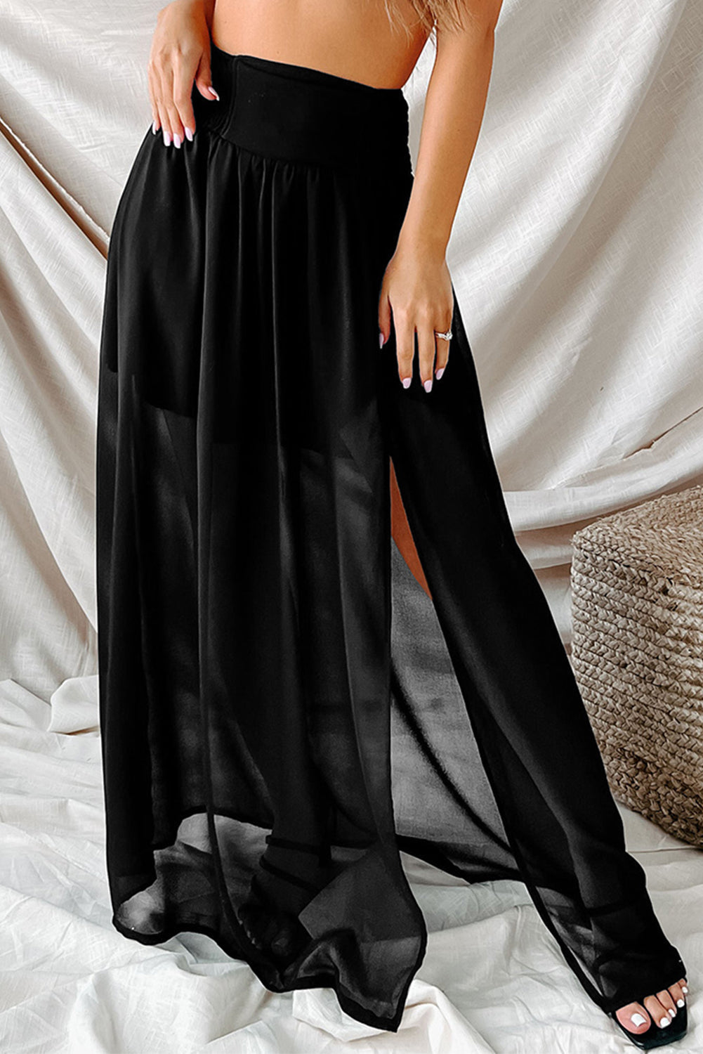 Women's Skirt Featuring High-Rise Chiffon Beach Maxi