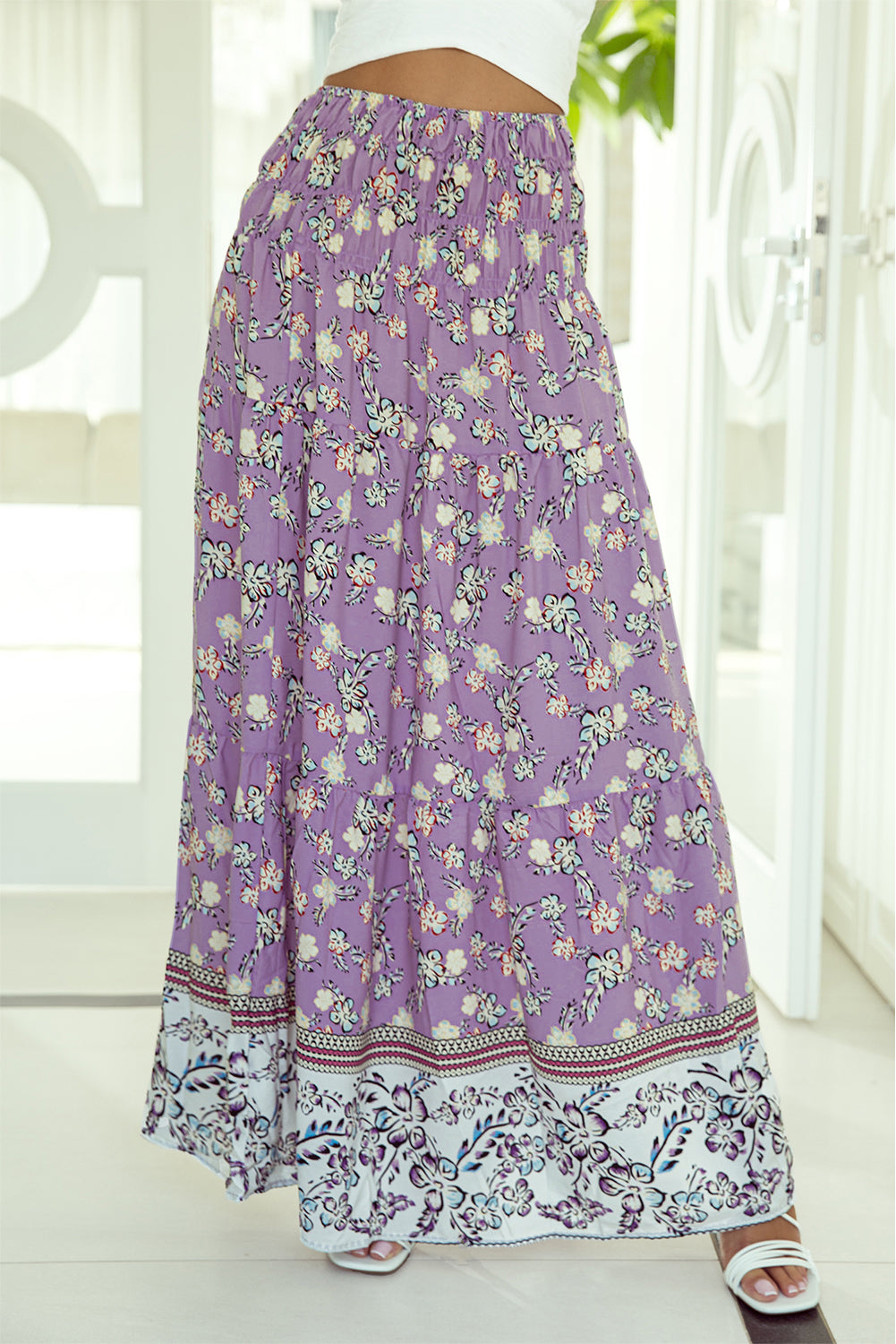 Skirt for Women Shirred High-Rise Maxi Floral-Print
