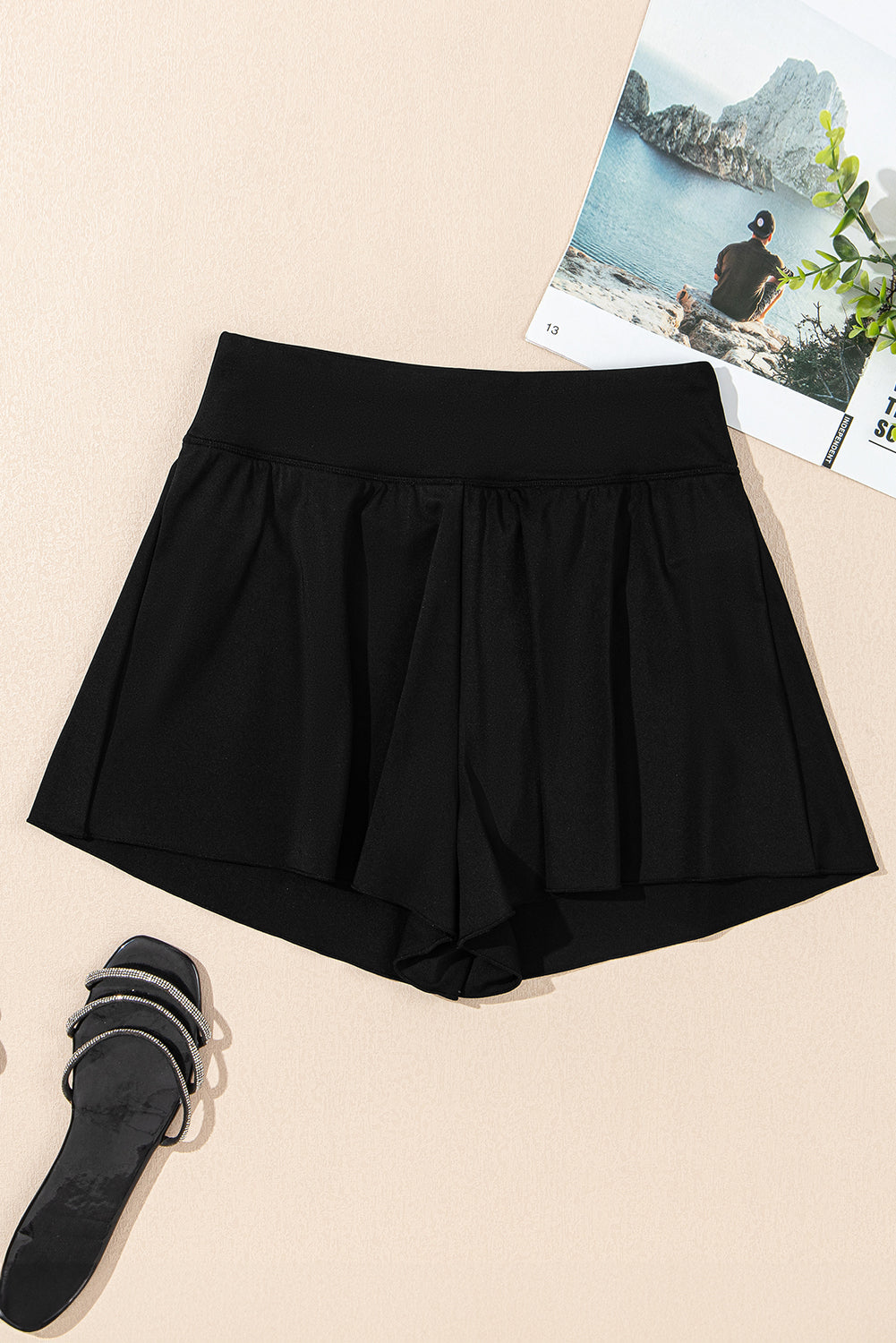 Solid Color High Waist Wide Leg Swim Bottom