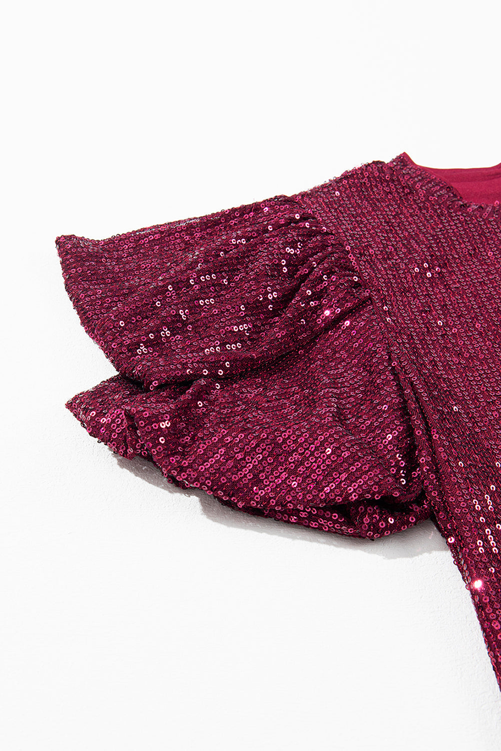 Women's Sleeve Sparkling Sequin Short Bubble Blouse