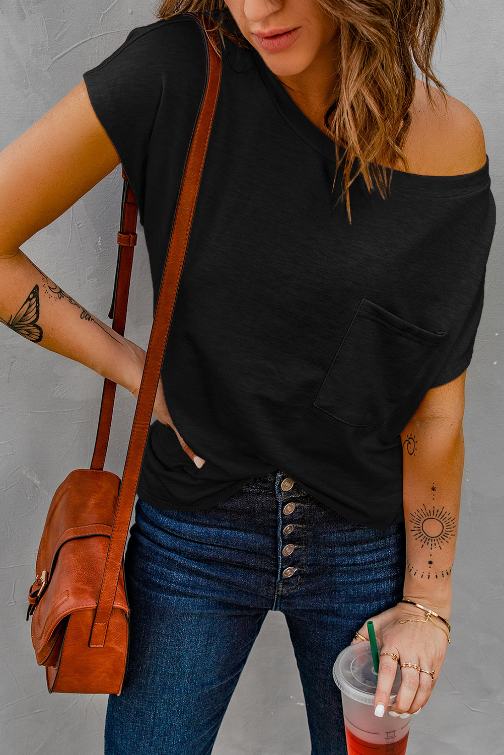 Women's Slits Featuring Tee with Side Pocket-Detail