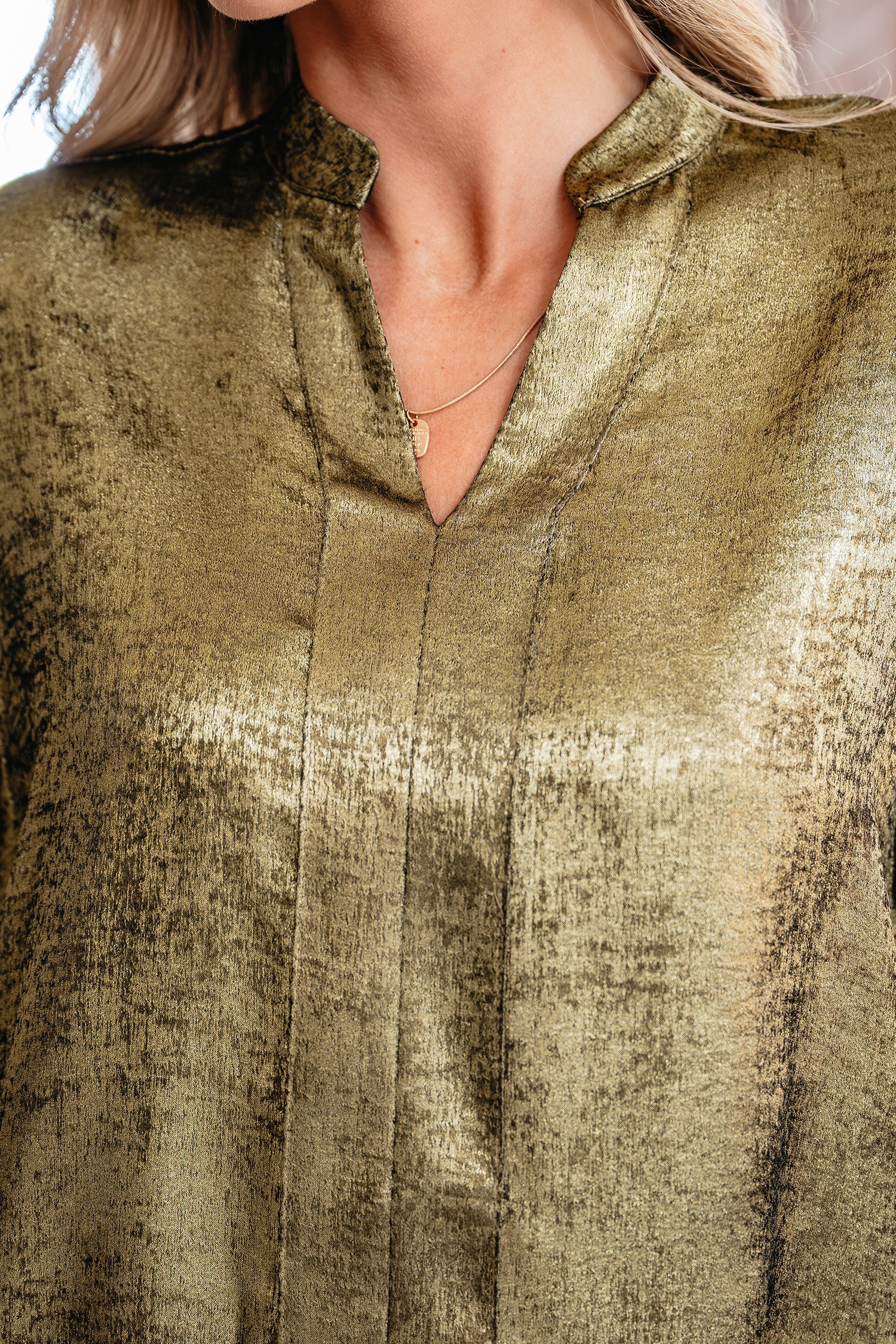 Metallic Half Split Neck Sleeve Blouse