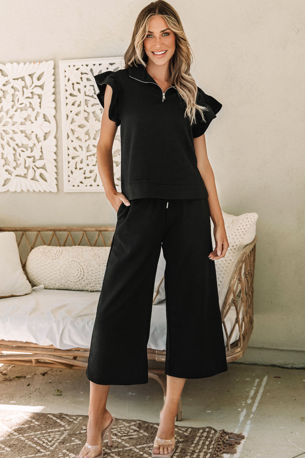 Women's Sleeve Top Wide-Leg Pants Set