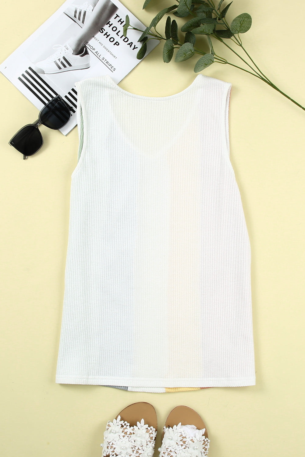 Women's Tank Top Featuring Waffle Knitted V Neck