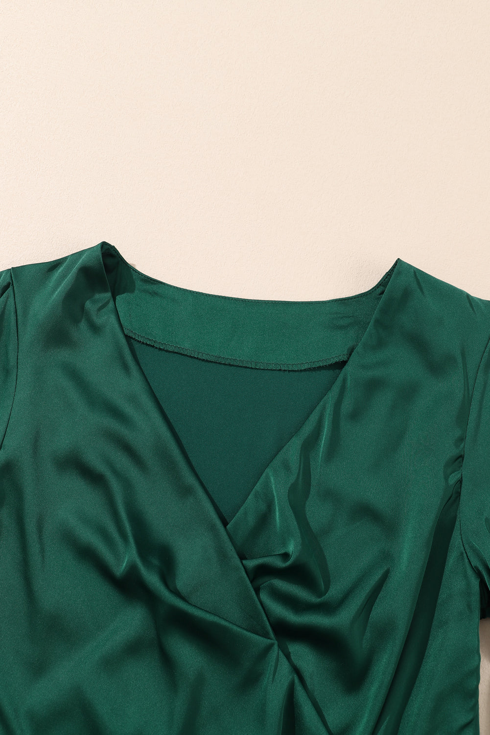 Women's Blouse Featuring Satin Surplice V Neck Knot-Detail