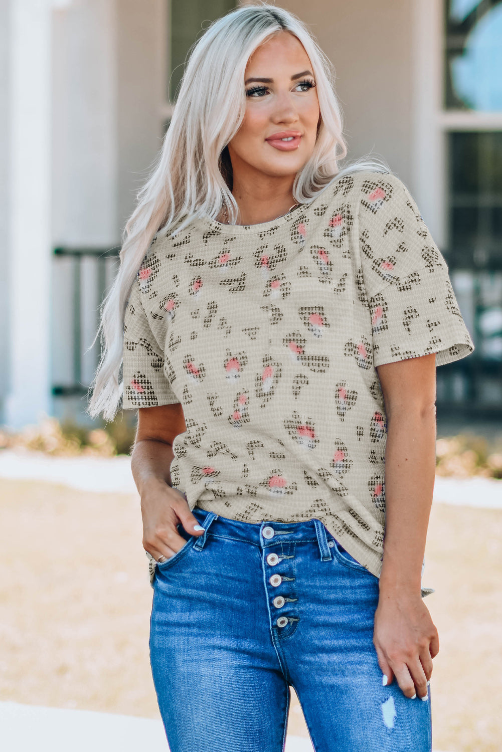 Women's Waffle Knitted Short-Sleeve Top