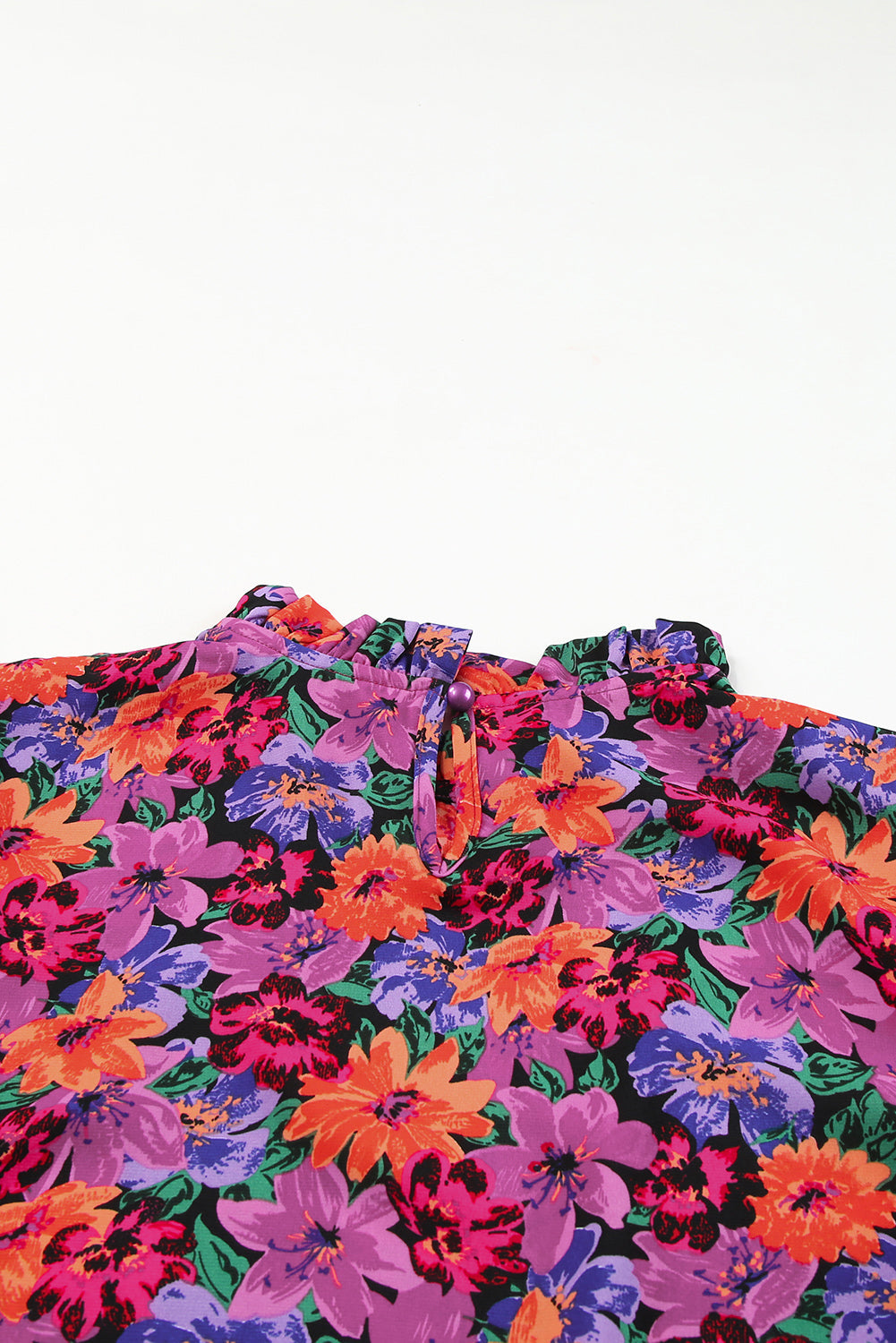 Women's Blouse with Floral-Print Round Neck Balloon Sleeve