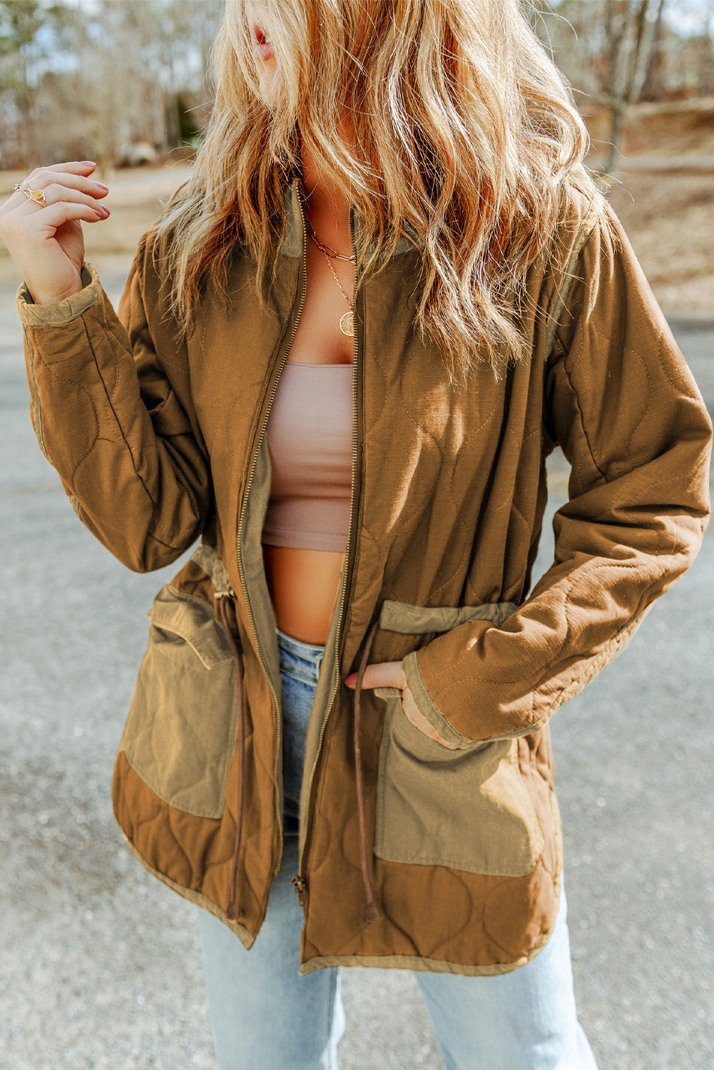 Women's Drawcord Stitching Quilted Jacket