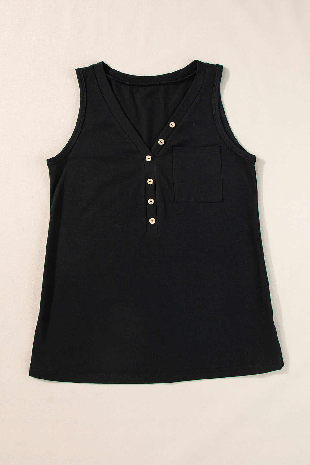 Women's Tank Top Featuring Patched Pocket Half Button