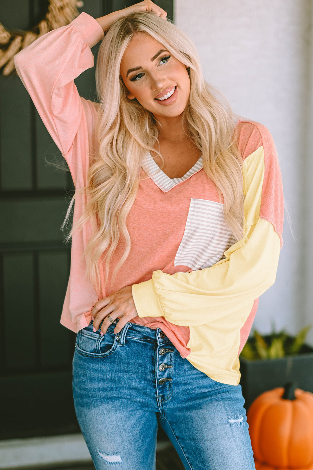 Women's Striped Color-Block Splicing T Shirt