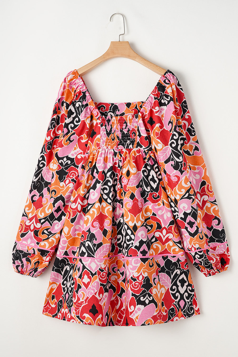 Bohemian Square Neck Puff Sleeve Mini Dress