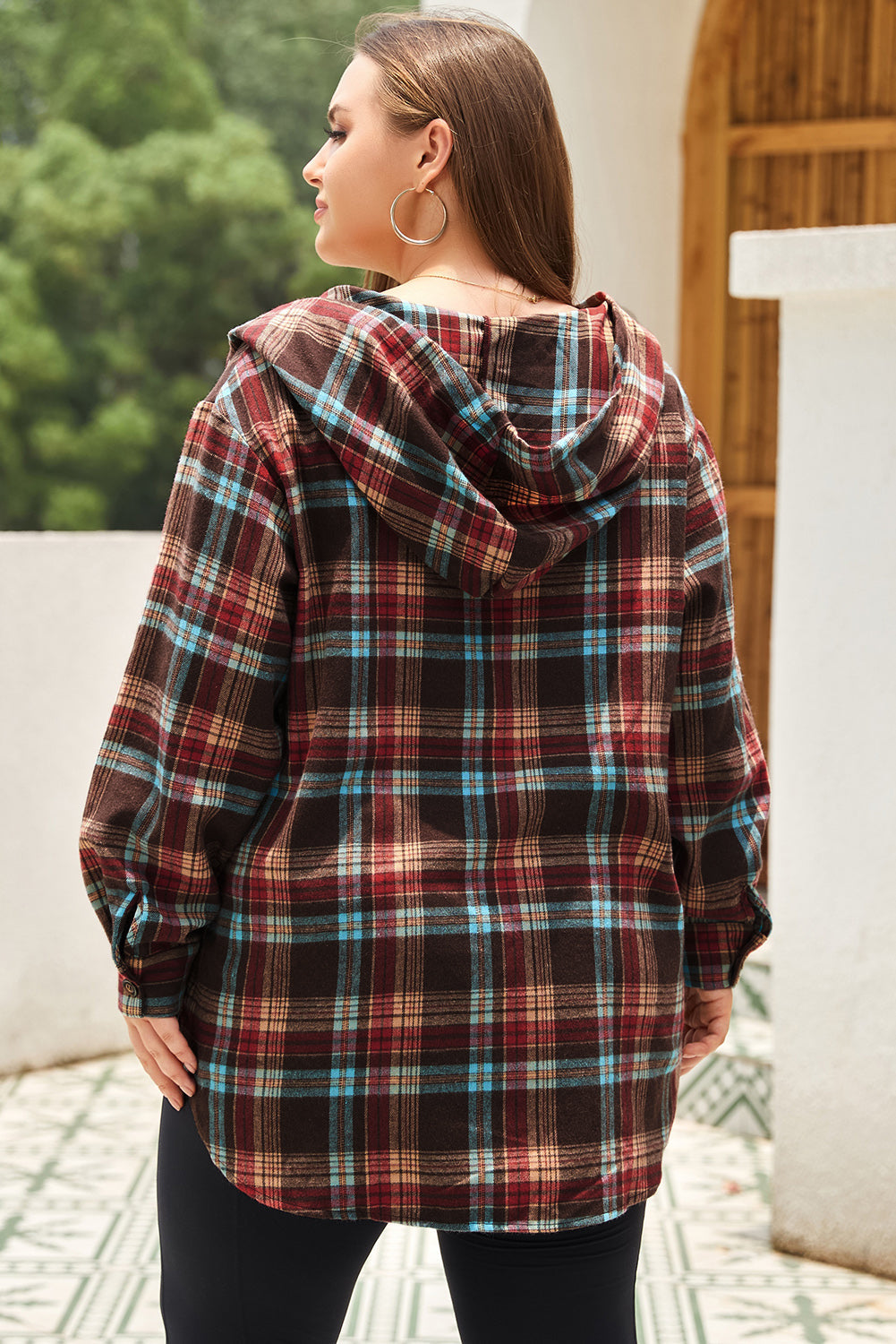 Women's Hoodie with Plus Size Plaid Kangaroo