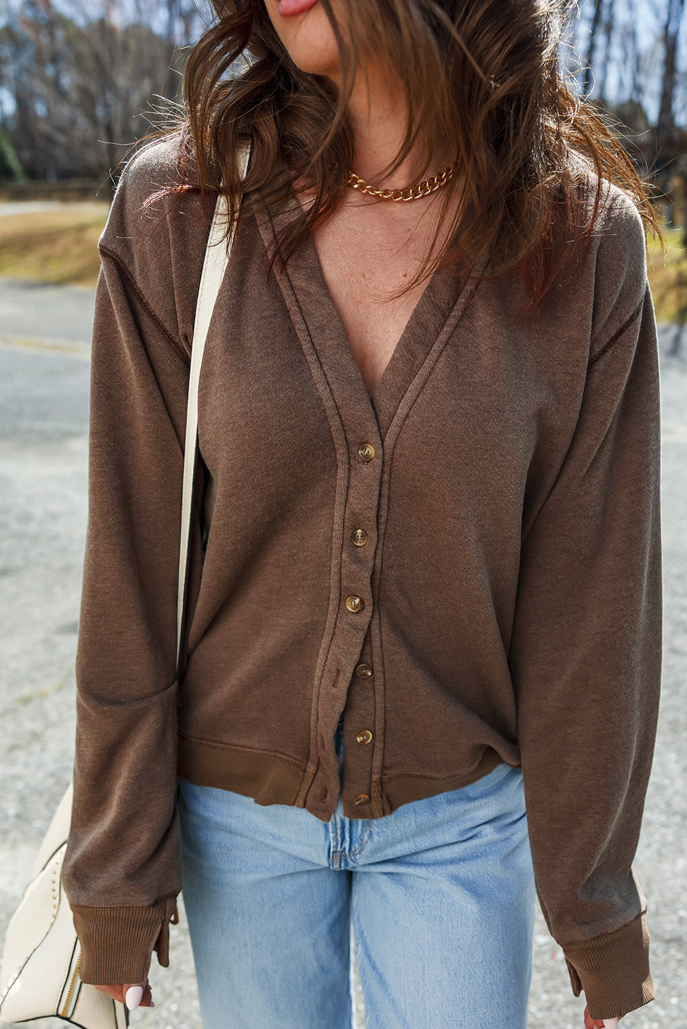Button Front V-Neck Everyday Cardigan
