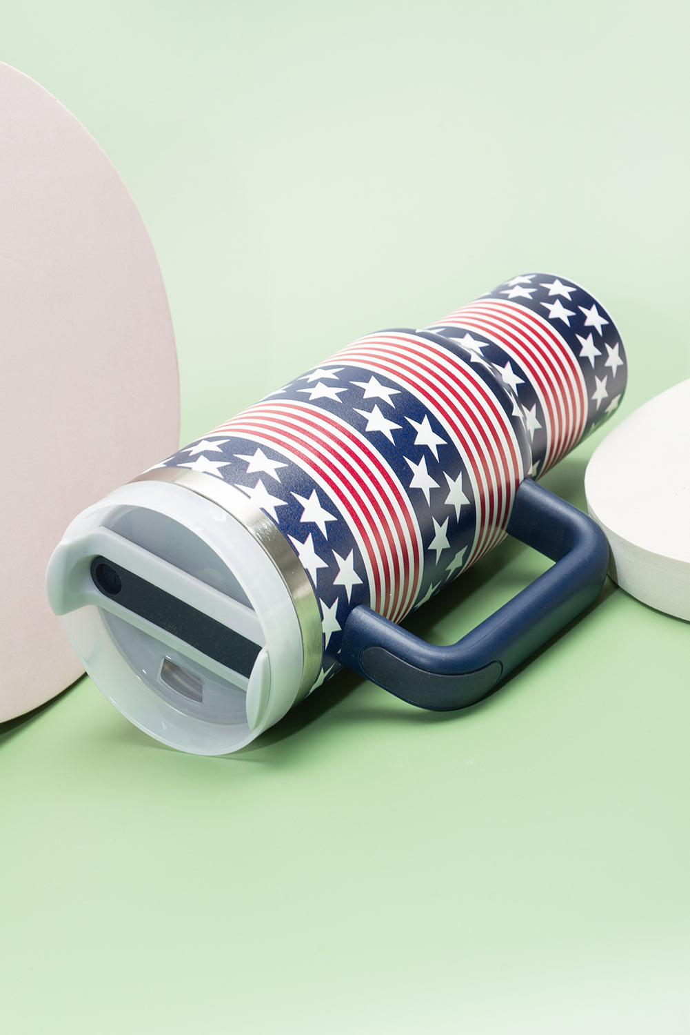 Stars Print and Stripes Handled Thermos Cup 40oz