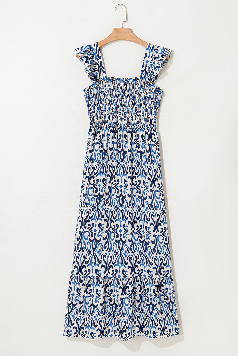 Smocked Boho Print High-Waisted Maxi Dress