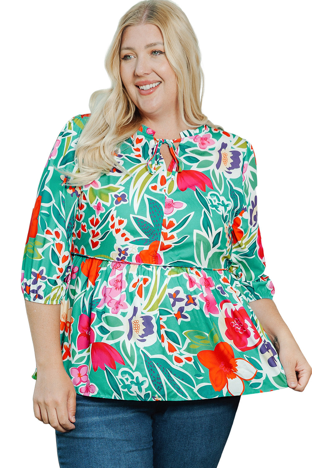 Blouse for Women Plus Size Peplum Split Neck