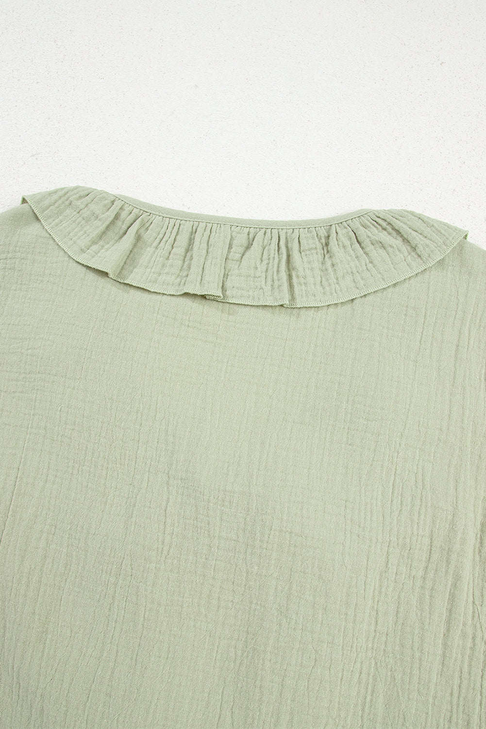 Bow Ruffle Tie Front Trim V-Neck Long-Sleeved Gauze Blouse