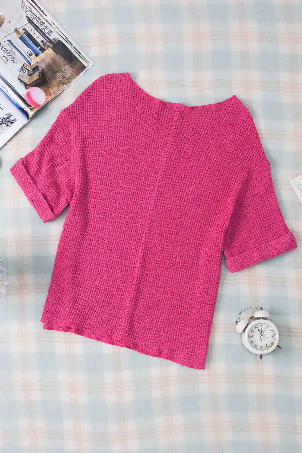 Women's Textured Knitted Split Neck Top