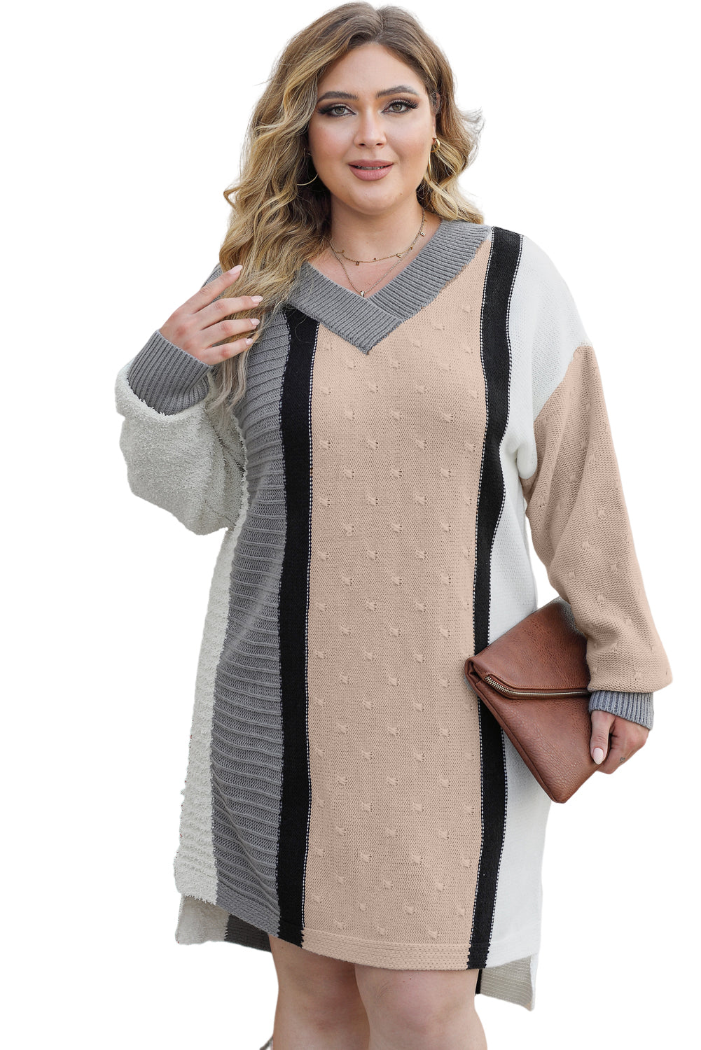 Women's Dress with Plus Size Sweater Mixed Boucl