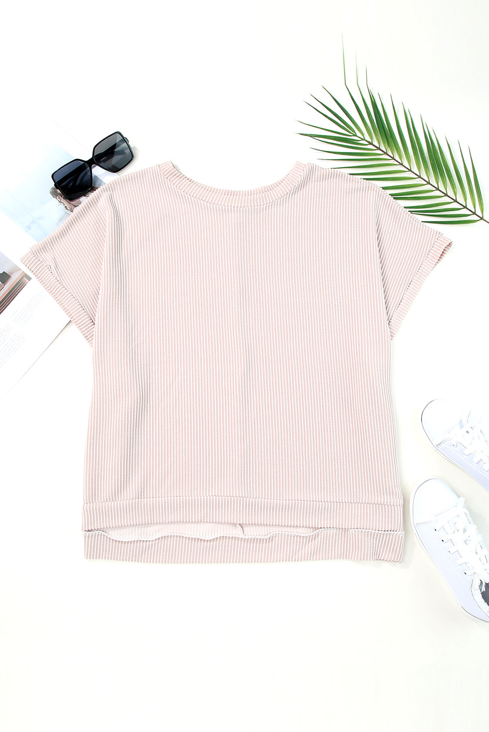 Women's T Shirt with Knitted Tunic Oversized Rib-Knitted