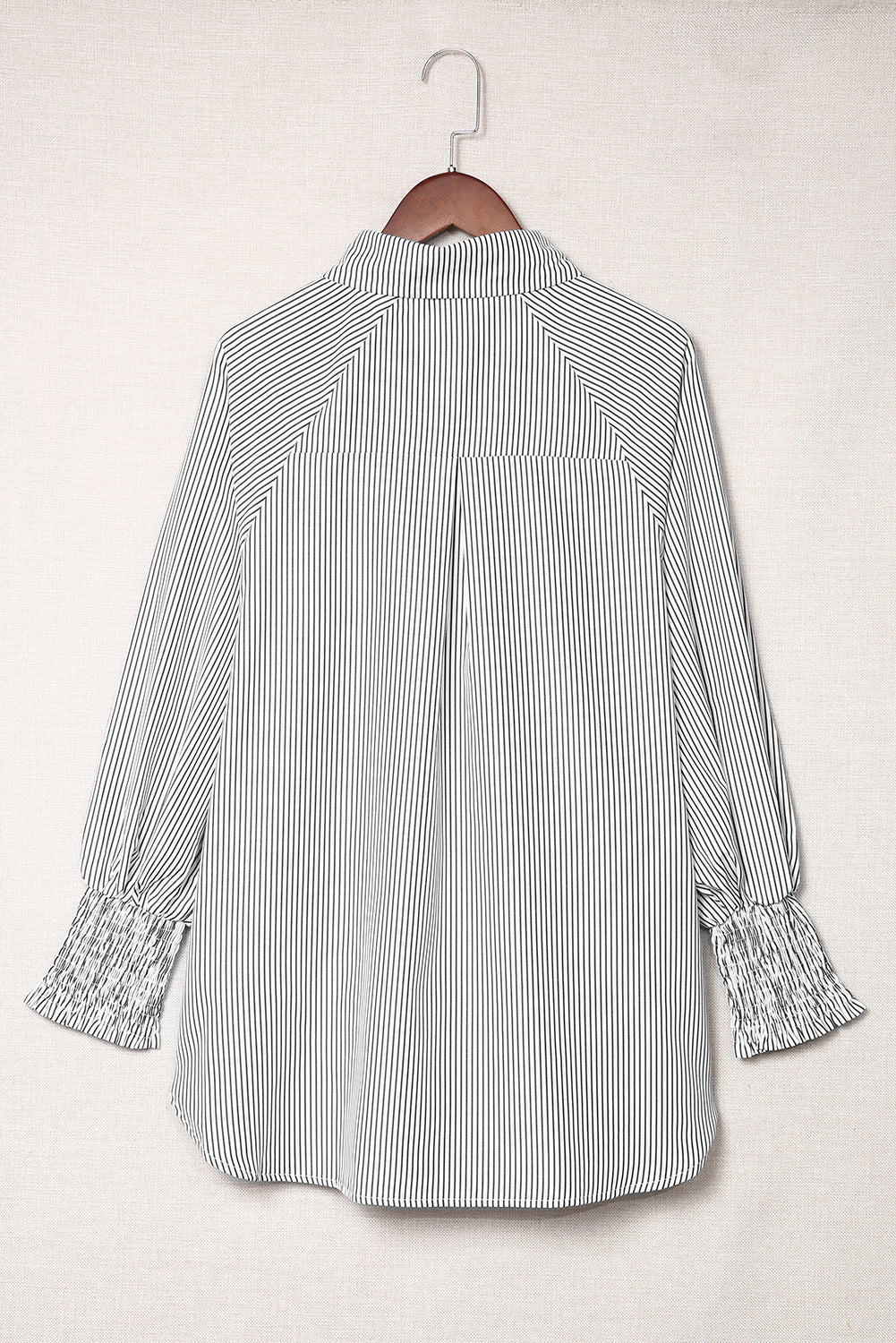 Women's Shirt with Shirred Cuffed Striped Boyfriend