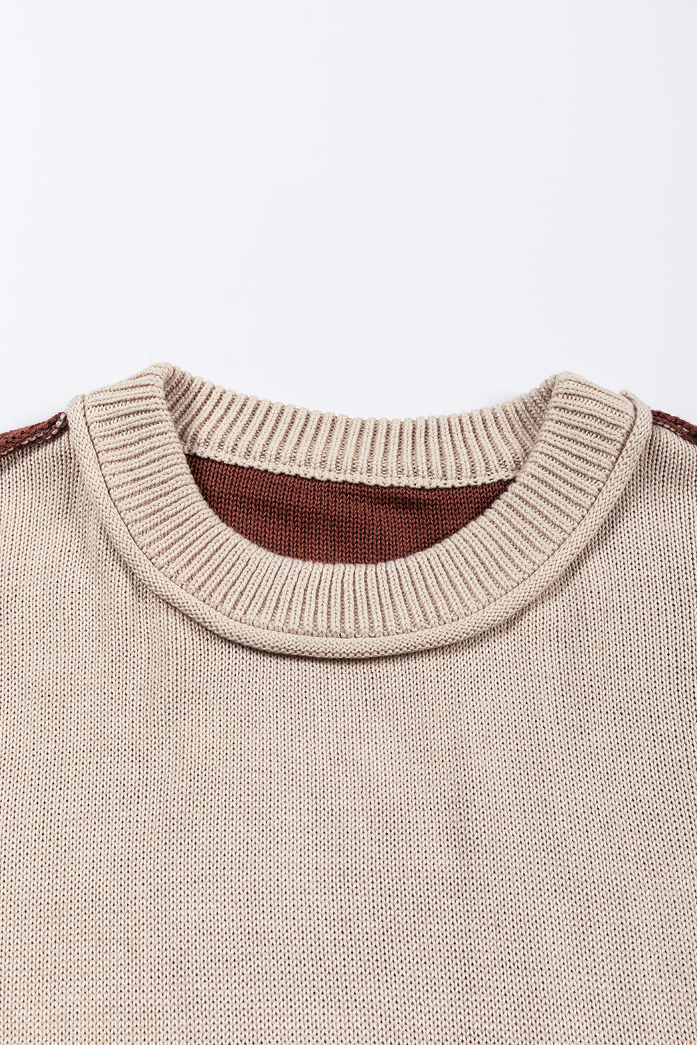 Colorblock Bishop Sleeve Ribbed Trim Sweater