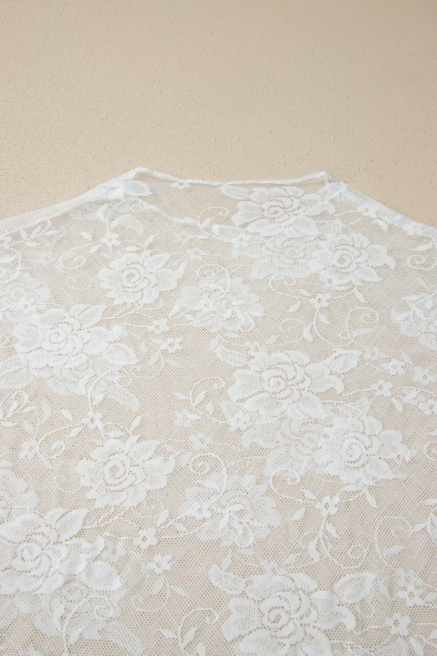 Plus Size Floral Mesh Long-Sleeved Top in White