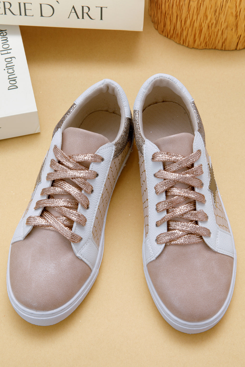 Star Patchwork Glitter Patchwork PU Leather Lace-up Sneakers