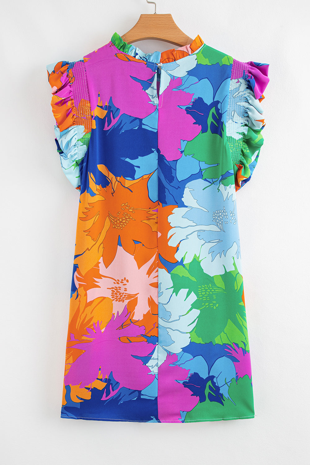 Bold Floral Flutter Sleeve Shift Mini Dress with Pockets