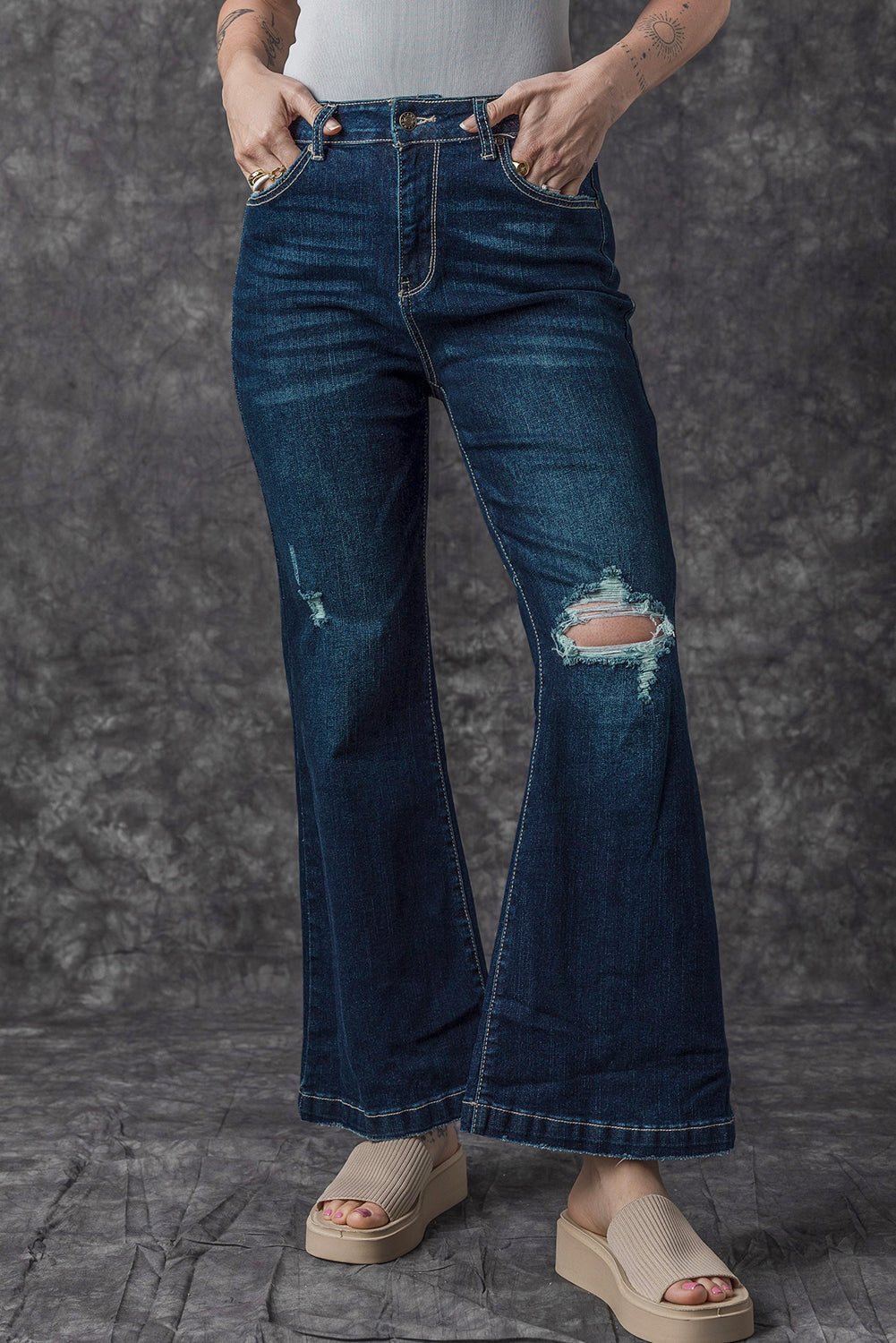 Jeans for Women Ripped Flared High Rise