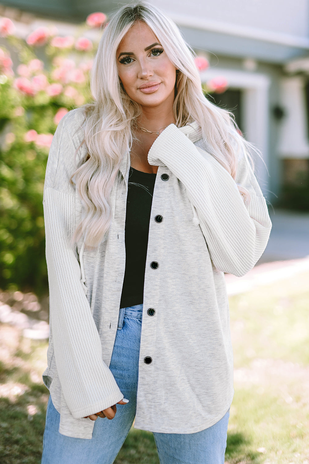 Women's Jacket Featuring Hooded Button Up